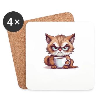 Cadeaux amusants pour les propriétaires de chats Morning Grouches - Dessous de verre (lot de 4) - blanc - Devant