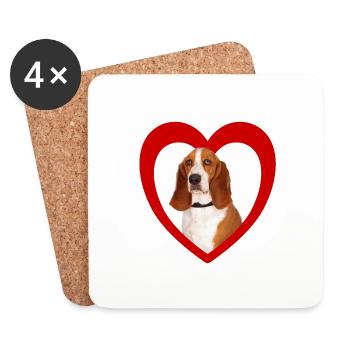 Dog Lovers - Dogs Heart - Basset Hound - Coasters (set of 4) - white - Front