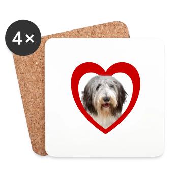 Dog Lovers - Dogs Heart - Old English Sheepdog - Dessous de verre (lot de 4) - blanc - Devant
