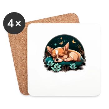 Chihuahua | Schlaf Nacht Pyjama Sonntag Niedlich - Untersetzer (4er-Set) - Weiß - Vorne