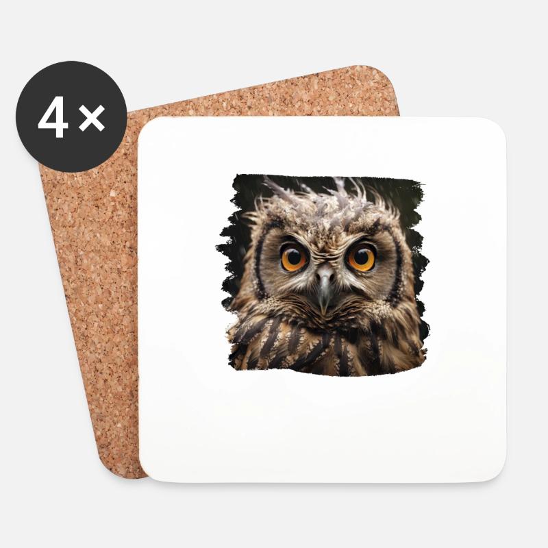 Eulen Kauz Owl Uhu Nachteule Eule - Untersetzer (4er-Set) - Weiß
