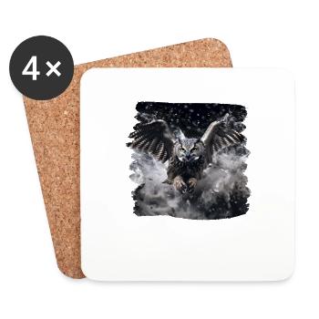 Eulen Kauz Owl Uhu Nachteule Eule - Untersetzer (4er-Set) - Weiß - Vorne