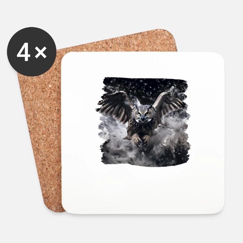 Eulen Kauz Owl Uhu Nachteule Eule - Untersetzer (4er-Set) - Weiß