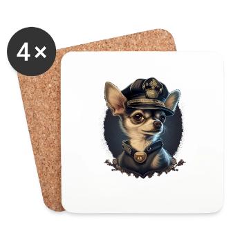 Chihuahua | Chapeau Policier Chien Drôle - Dessous de verre (lot de 4) - blanc - Devant