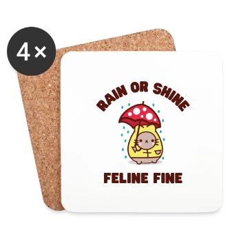 Rain or Shine Feline Fine Cat Design - Coasters (set of 4) - white - Front