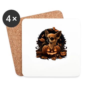 Chihuahua Costume d'Halloween - Citrouille - Dessous de verre (lot de 4) - blanc - Devant