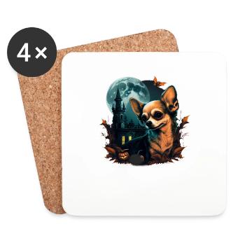 Chihuahua Costume d'Halloween - Citrouille - Dessous de verre (lot de 4) - blanc - Devant