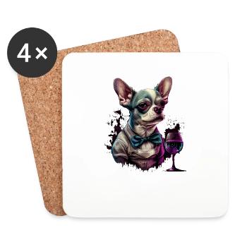 Chihuahua - France French Wine Cute Dog Souvenir - Coasters (set of 4) - white - Front