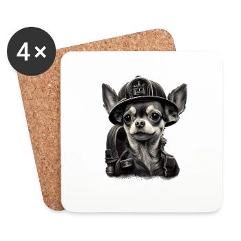 Chihuahua - Firefighter Fireman Cool Dog Men Hat - Coasters (set of 4) - white - Front