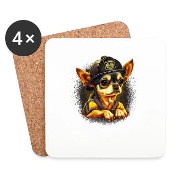 Chihuahua - Firefighter Fireman Cool Dog Men Hat - Coasters (set of 4) - white - Front