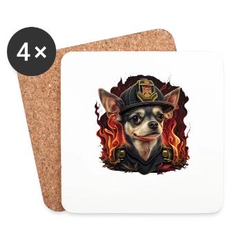 Chihuahua - Firefighter Fireman Cool Dog Men Hat - Coasters (set of 4) - white - Front