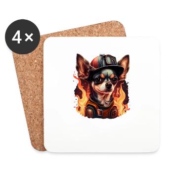 Chihuahua - Firefighter Fireman Cool Dog Men Hat - Coasters (set of 4) - white - Front