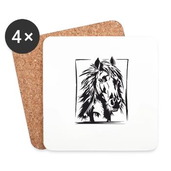 Cheval, équitation, dressage, dessin cadeau - Dessous de verre (lot de 4) - blanc - Devant