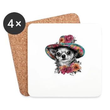 Chihuahua - Dame Anglaise Robe Chien - Dessous de verre (lot de 4) - blanc - Devant