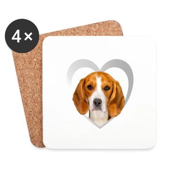 Amoureux des chiens - Cœur de chien - Beagle - Dessous de verre (lot de 4) - blanc - Devant