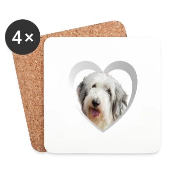 Dog Lovers - Dogs Heart - Old English Sheepdog - Dessous de verre (lot de 4) - blanc - Devant
