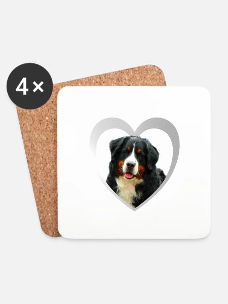Hundeliebhaber - Hunde Herz - Berner Sennenhund - Untersetzer (4er-Set) - Weiß