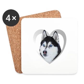 Dog Lovers - Dogs Heart - Husky - Coasters (set of 4) - white - Front