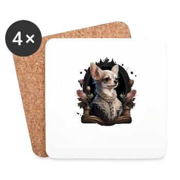 Chihuahua - Dame Anglaise Robe Chien - Dessous de verre (lot de 4) - blanc - Devant