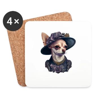 Chihuahua - Dame Anglaise Robe Chien - Dessous de verre (lot de 4) - blanc - Devant