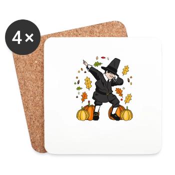 Dabbing Pilgrim Pumpkin Thanksgiving Day Funny Dab - Dessous de verre (lot de 4) - blanc - Devant