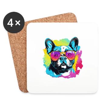 Bunte französische Bulldogge mit Sonnenbrille - Untersetzer (4er-Set) - Weiß - Vorne