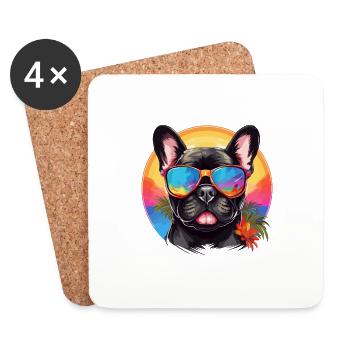 Bunte französische Bulldogge mit Sonnenbrille - Untersetzer (4er-Set) - Weiß - Vorne