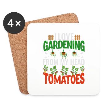 J’adore jardiner de ma tête tomates, jardinier - Dessous de verre (lot de 4) - blanc - Devant