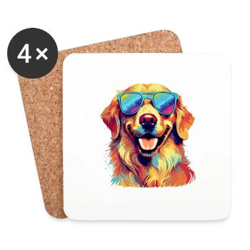 Hundeliebhaber Golden Retriever mit Sonnenbrille - Untersetzer (4er-Set) - Weiß - Vorne