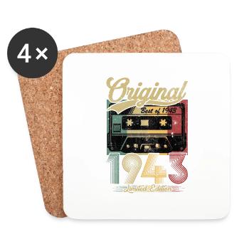 Vintage Anniversary 1943 Retro Cassette - Coasters (set of 4) - white - Front