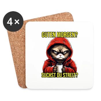 Katzen Spruch Arbeit Schlafen Guten Morgen Suchst - Untersetzer (4er-Set) - Weiß - Vorne