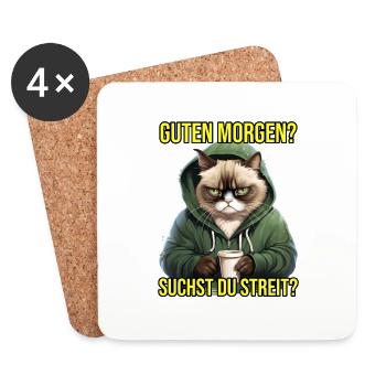Guten Morgen Katzen Spruch Morgenmuffel - Untersetzer (4er-Set) - Weiß - Vorne