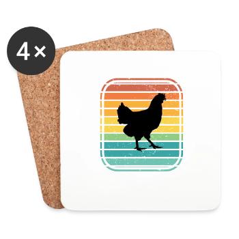 Poulet Poulets Coq Farmer Retro Farm Cadeau - Dessous de verre (lot de 4) - blanc - Devant