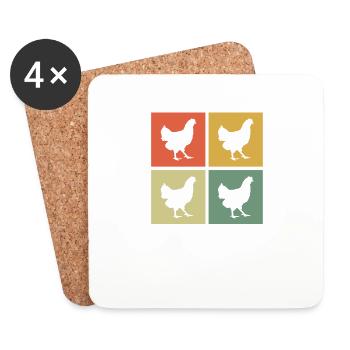 Poulet Poulets Coq Farmer Retro Farm Cadeau - Dessous de verre (lot de 4) - blanc - Devant