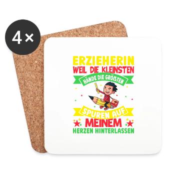 Erzieherin weil die kleinsten Spuren im Herzen las - Untersetzer (4er-Set) - Weiß - Vorne
