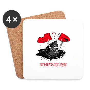 I survived the wave Halloween Skeleton Surfer - Coasters (set of 4) - white - Front
