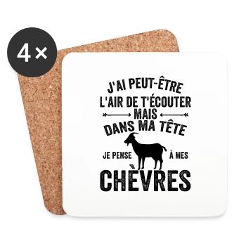 Je Pense A Mes Chèvres! Citation drôle agriculteur - Dessous de verre (lot de 4) - blanc - Devant
