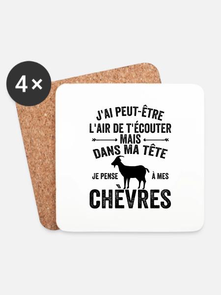 Je Pense A Mes Chèvres! Citation drôle agriculteur - Dessous de verre (lot de 4) - blanc