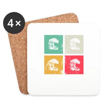 Champignons Champignons Crapaud Crapaud Cadeau Rétro - Dessous de verre (lot de 4) - blanc - Devant