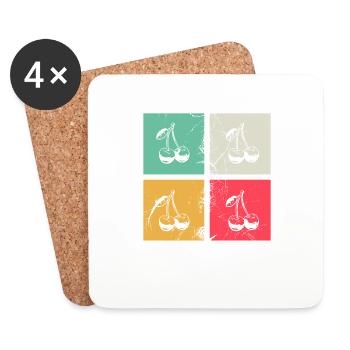 Cherry Retro Fruit Fruit Cherries - Coasters (set of 4) - white - Front