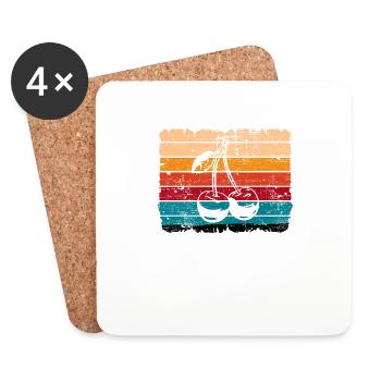 Cherry Fruit Retro Round Fruits Red Gift - Coasters (set of 4) - white - Front