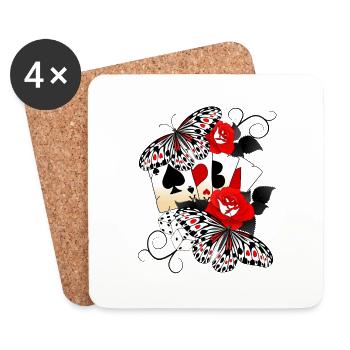 Card game with roses and butterflies - Coasters (set of 4) - white - Front