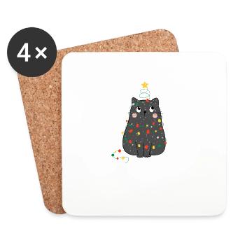 Black Cat Meow Christmas Tree Lights Funny - Coasters (set of 4) - white - Front