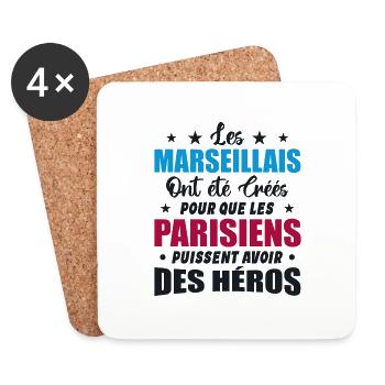 Marseillais Vs Parisiens Humour et drôles - Dessous de verre (lot de 4) - blanc - Devant