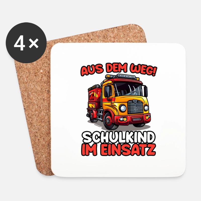 Einschulung Jungen Feuerwehr Kinder Schulanfang - Untersetzer (4er-Set) - Weiß