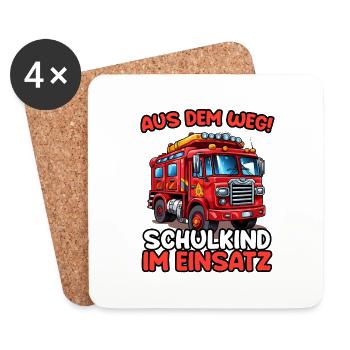 Einschulung Jungen Feuerwehr Kinder Schulanfang - Untersetzer (4er-Set) - Weiß - Vorne