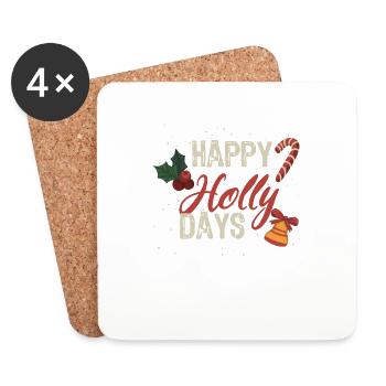 Happy Holly Days Noël festif Noël - Dessous de verre (lot de 4) - blanc - Devant