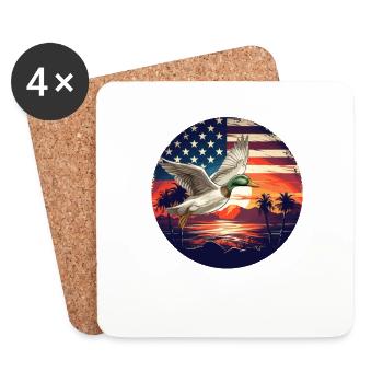 American Flag Sunset Flying Mallards Duck Hunting - Coasters (set of 4) - white - Front