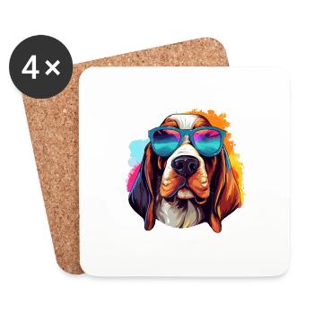 Basset Hound coloré portant des lunettes de soleil Dog Lover - Dessous de verre (lot de 4) - blanc - Devant