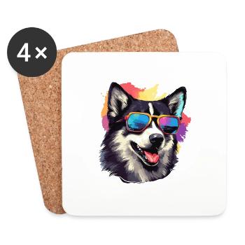 Bunte Alaskan Husky-Hunderasse mit Sonnenbrille - Untersetzer (4er-Set) - Weiß - Vorne